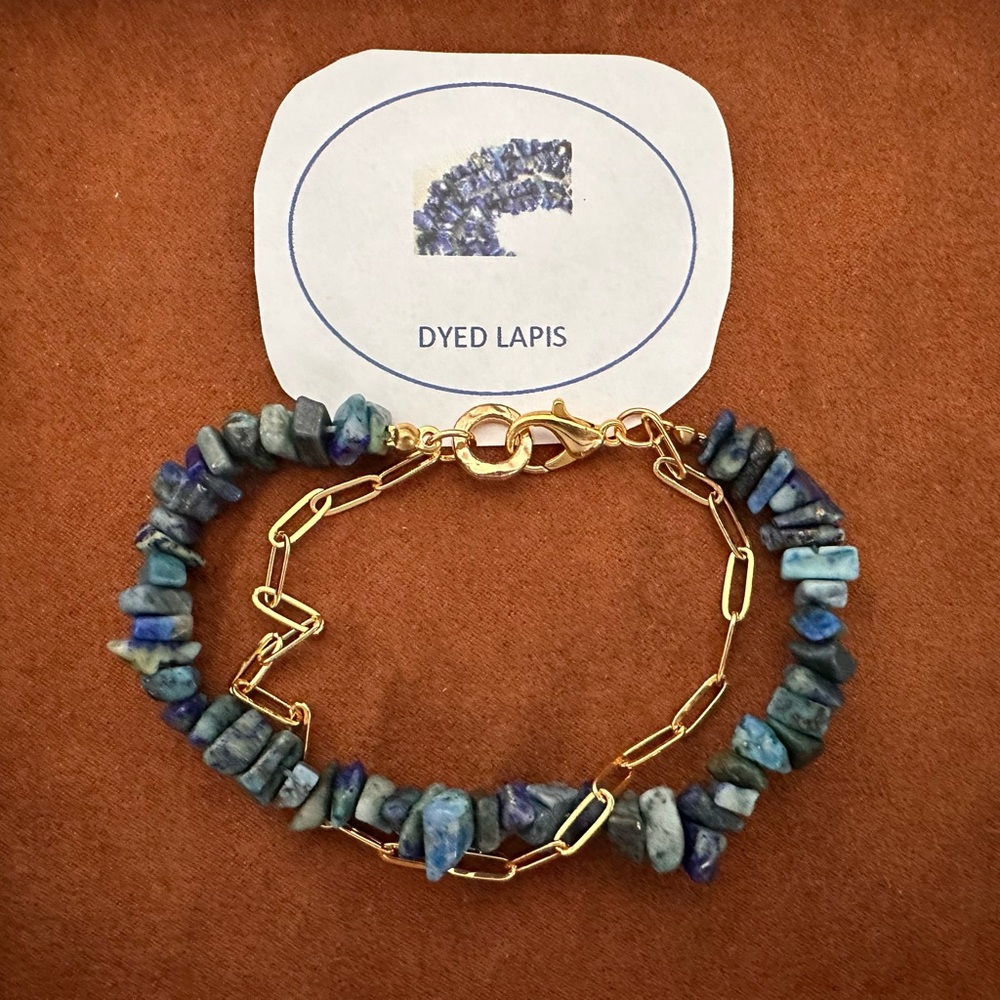 Blue Lapis and Gold Chain Bracelet